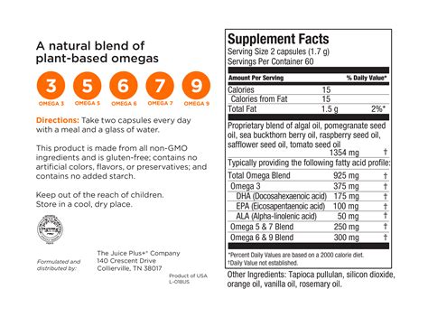 juice plus omega blend label